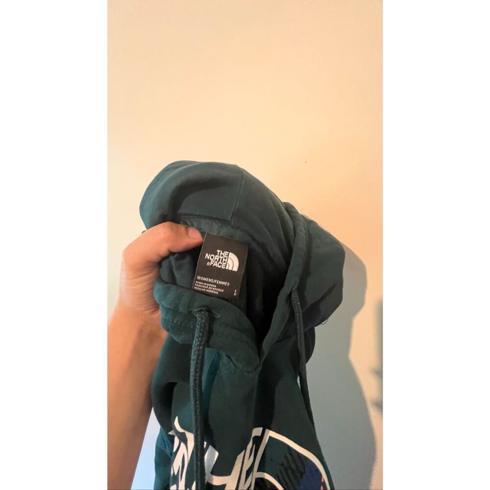 The North Face Women's Large Green Pullover Hoodie Plaid Logo Graphic Sweatshirt - Picture 5 of 7